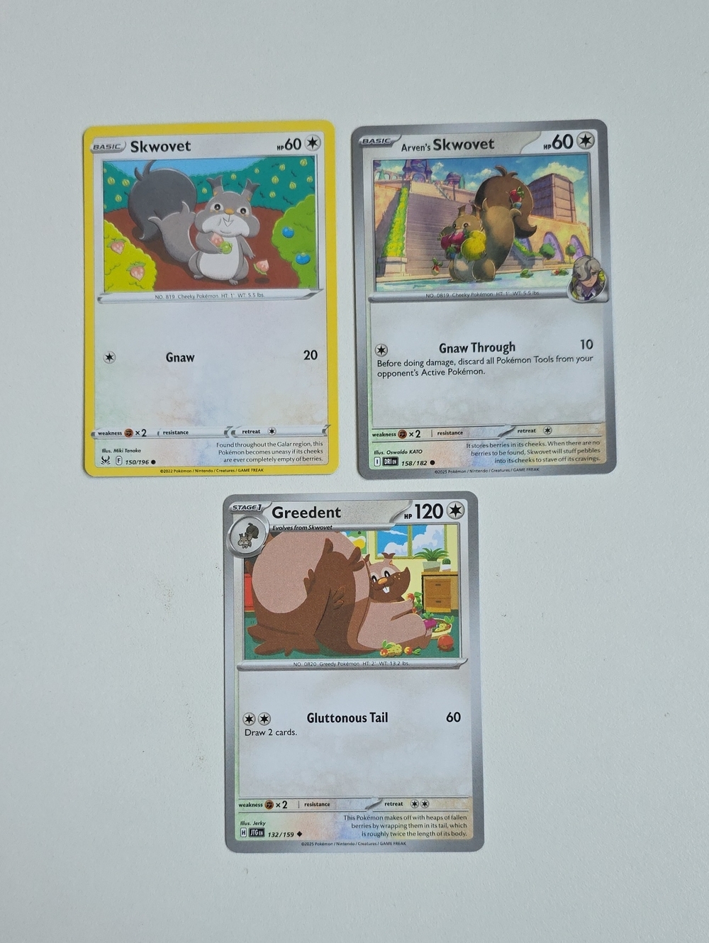 Pokemon Greedent And Skwovet Cards